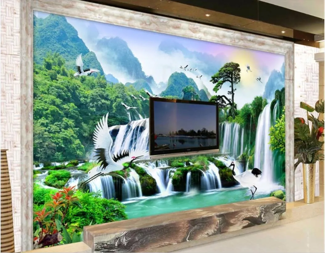 Papéis De Parede 3D Para Paredes: Murais De Papel De Parede 3D De Cachoeira  Da Natureza Verde Para Decoração Da Sala De Estar De $214,74 | DHgate, image size:1054x821