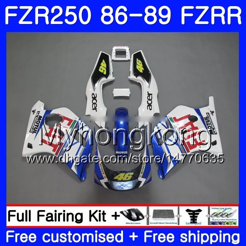 바디 용 YAMAHA FZRR FZR 250R FZR250 FZR250R 블루 화이트 글로스 86 87 88 89 249HM.17 FZR250RR FZR-250 FZR 250 1986 1987 1988 1989 Fairings kit