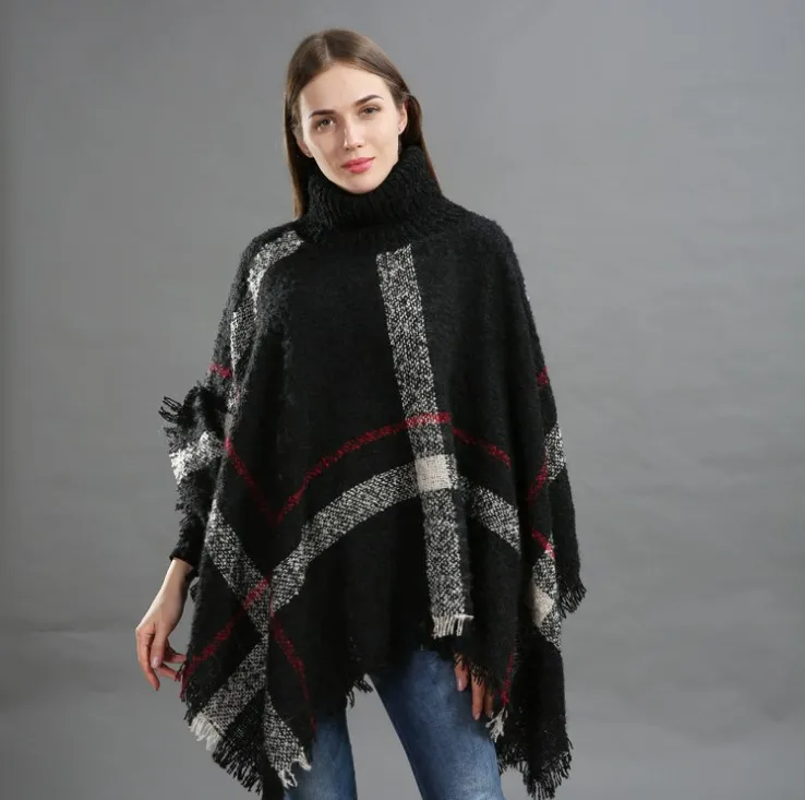 スカーフカジュアルな暖かい格子縞のタートルネックの女性Poncho包装春の綿の緩いスカーフカサコフェミニノカチコール