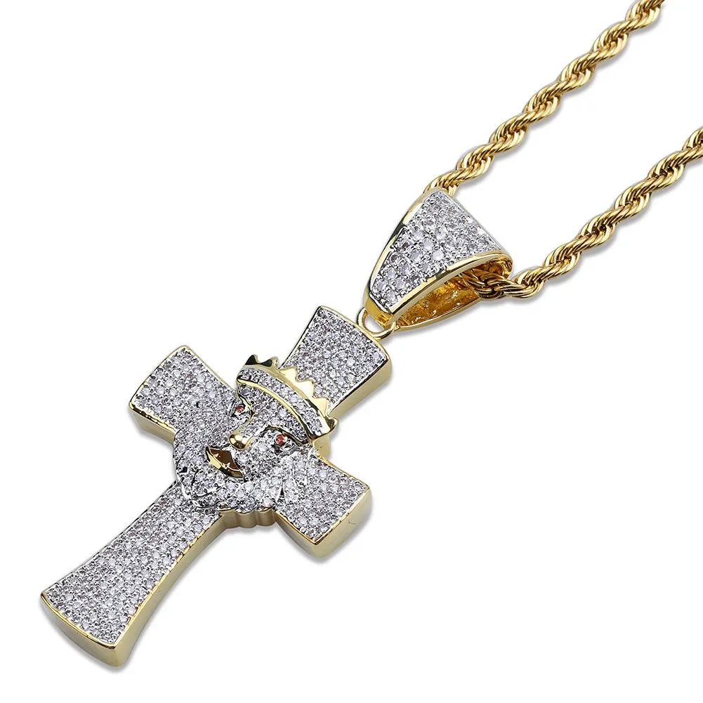 Cadeias de moda colar de ouro 18K Unisex Bling completa Cruz diamante para mulheres dos homens para fora congelado Zirconia Hip Hop Rapper presentes Jóias