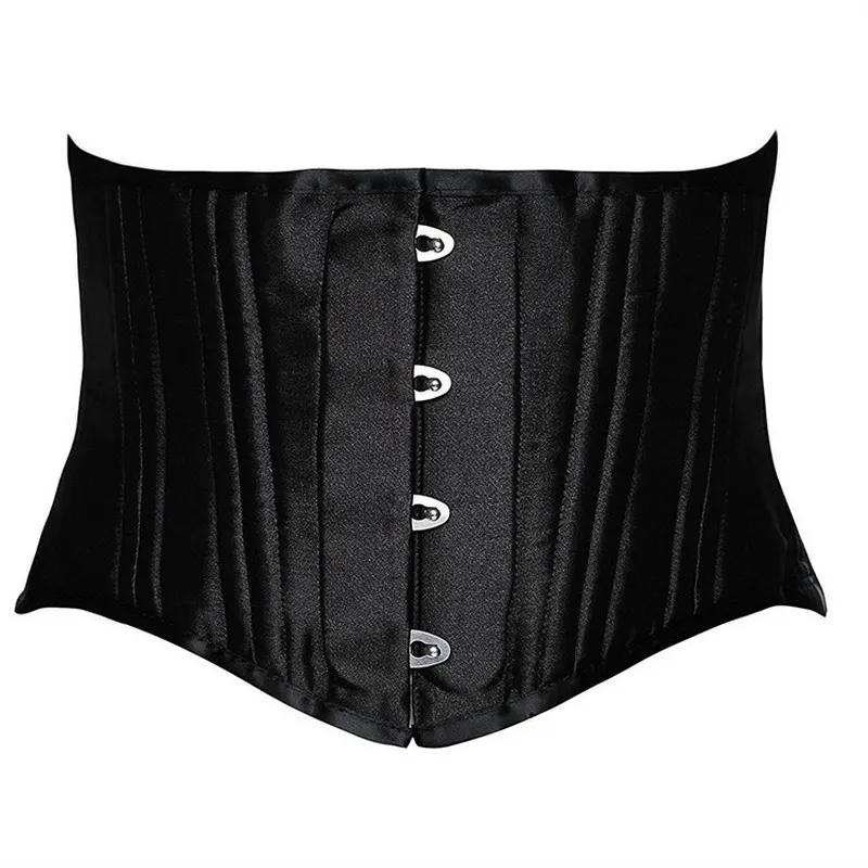 24 مسطحة مزدوجة مسطحة قصيرة الجذع الصلب Boned Boned Weist Body Shaper Satin Underbust Corset Women Womenming Belt Black White XS-3XL