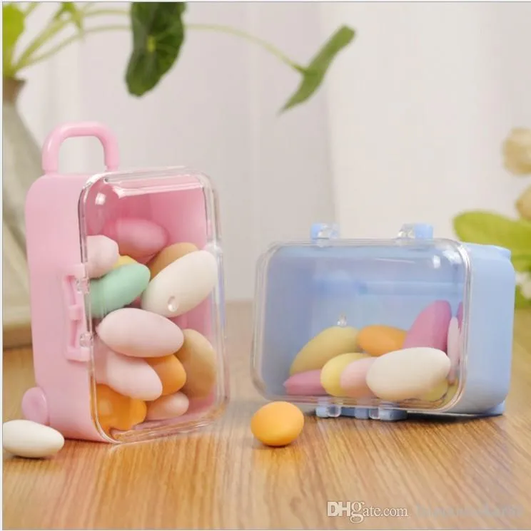 20pcs Plastic Mini Cute Rolling Travel Suitcase Box Shape Candy Box Wedding Kids Candy New Year Christmas Party Supplies