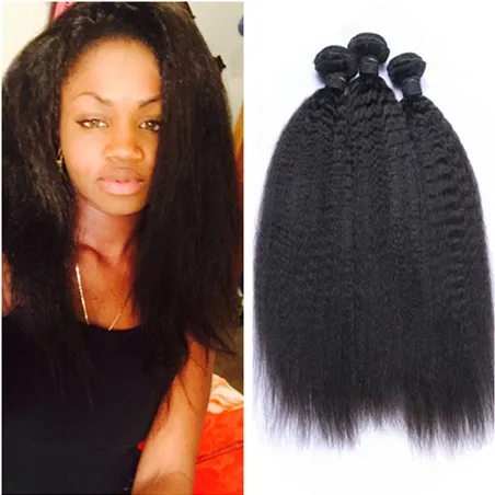 Cheveux humains malaisiens Kinky Straight Bundles Offres 3Pcs Italien Grossier Yaki Vierge Remy Cheveux Humains Tisse Extensions Tangle Free 10-30 "