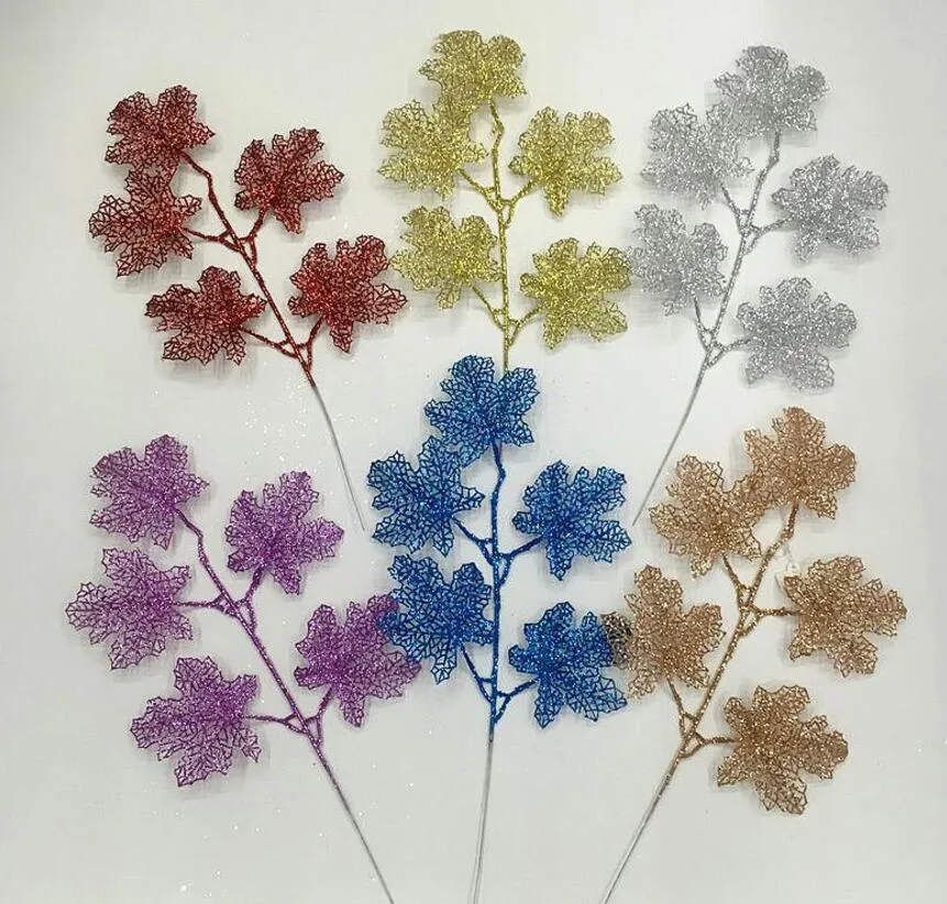 20 pezzi di ramo di foglie d'uva in polvere glitter per accessori per la disposizione floreale festa di Natale decorazione del giardino del matrimonio