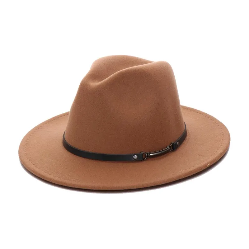 Wide Brim Cowboy Hat - Classic Felt Fedora with Buckle Belt  display picture 1