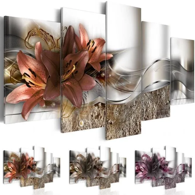 Ingen ram) uppsättning av 5 blomma kanfas konsttryck modern abstrakt väggmålning hem dekoration gåva för kärlek, välj färgstorlek