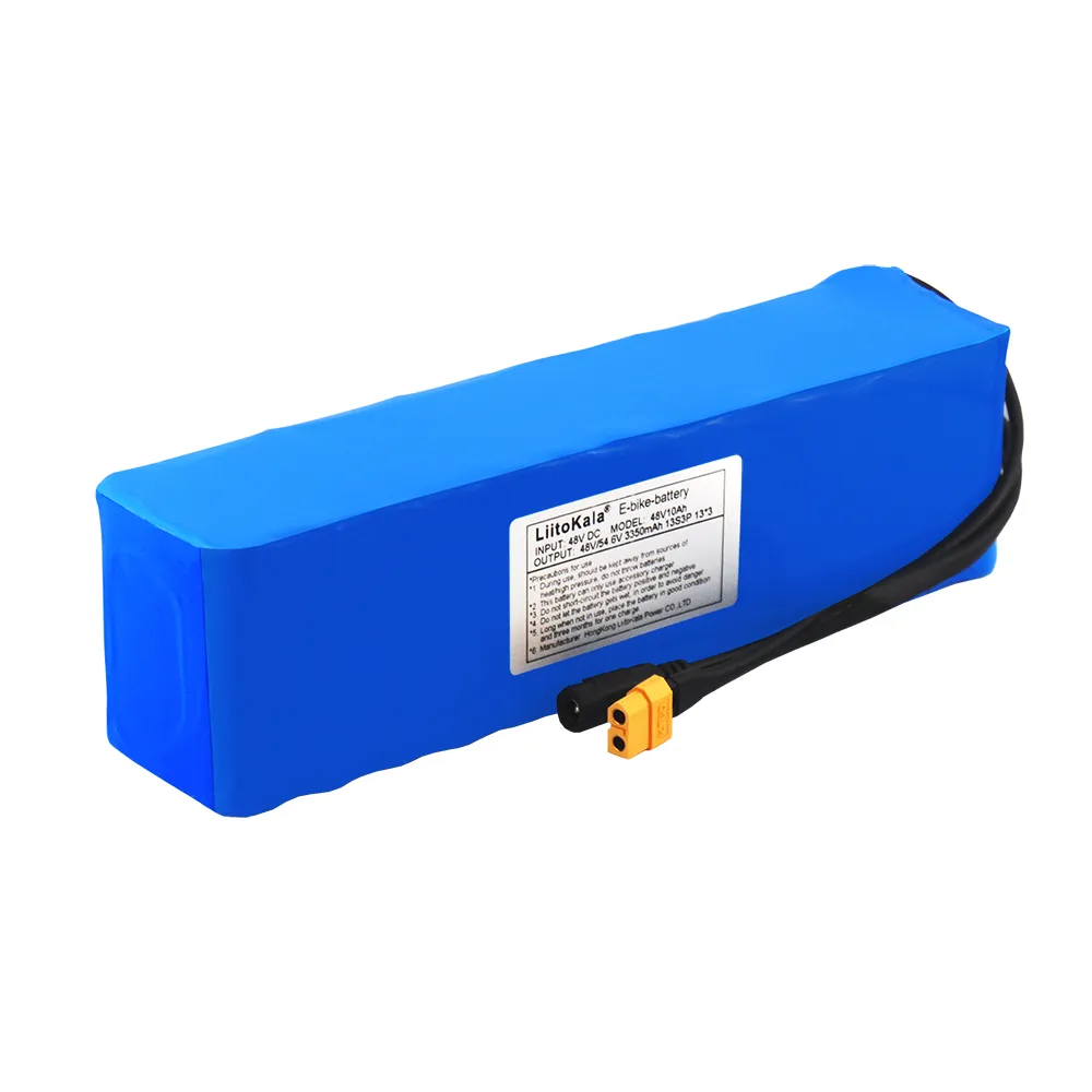 Liitokala 48V 10AH 48V Batteri Lithium Batteri Paket 2000W Elektrisk cykelbatteri byggt i 50A BMS XT60 Plug + 4.6V 2A Laddare