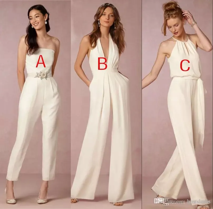 Elegante jumpsuit bruidsmeisje jurken voor bruiloften schede backless bruiloft gasten jurken plus size pant pak strand bomian stijl