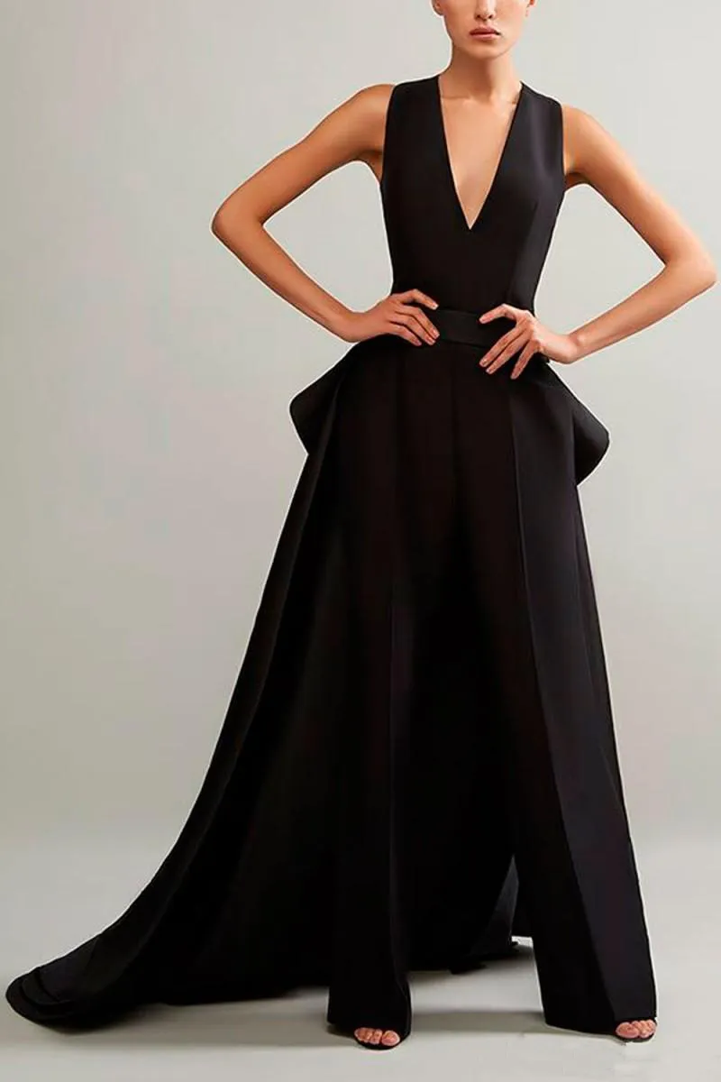 Black jumpsuit with skirt on sale