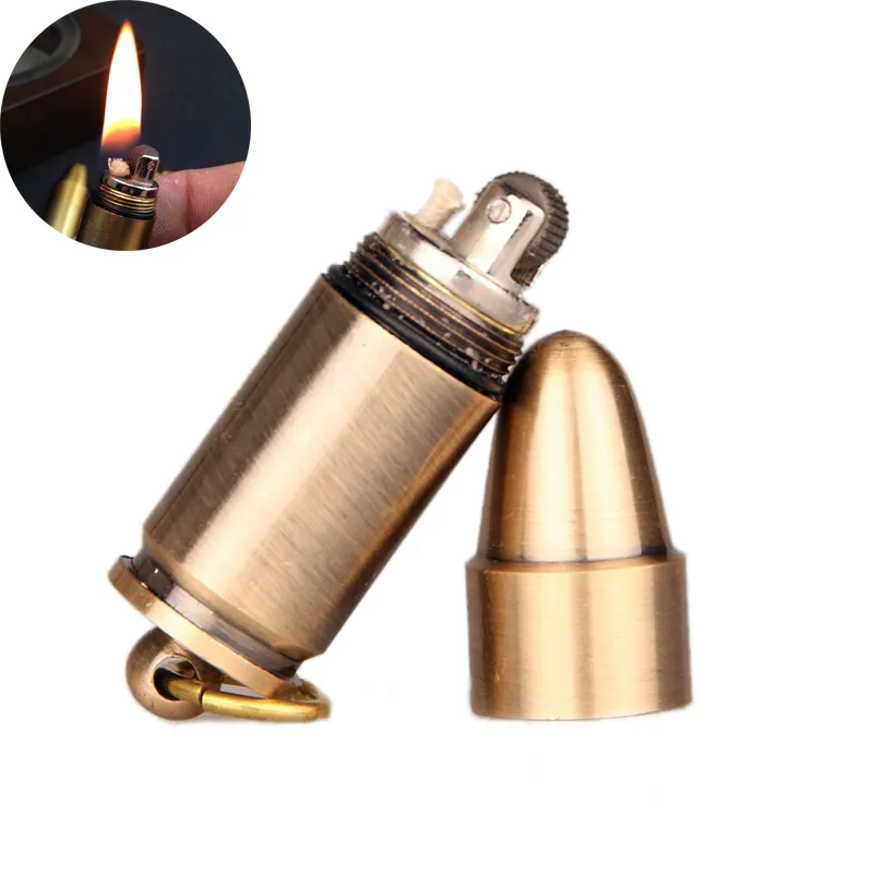 Outdoor Mini Bullet Lighters Flame Kerosene Oil Lighter Keychain Refillable Gasoline Lighters Men Gadget