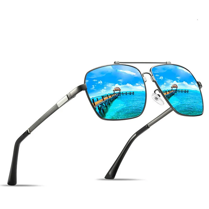 Luxary-heren gepolariseerde zonnebril 118 geheugenstraal lente benen groene verf heldere glazen binnenblauwe film vierkante zonnebril + luxe doos