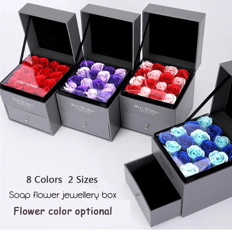 Tvål Blomma Smycken Box Set Artificial Rose Romantic Valentine's Day Bröllop Mor's Day Festival Creative High Grade Gift DBC DH