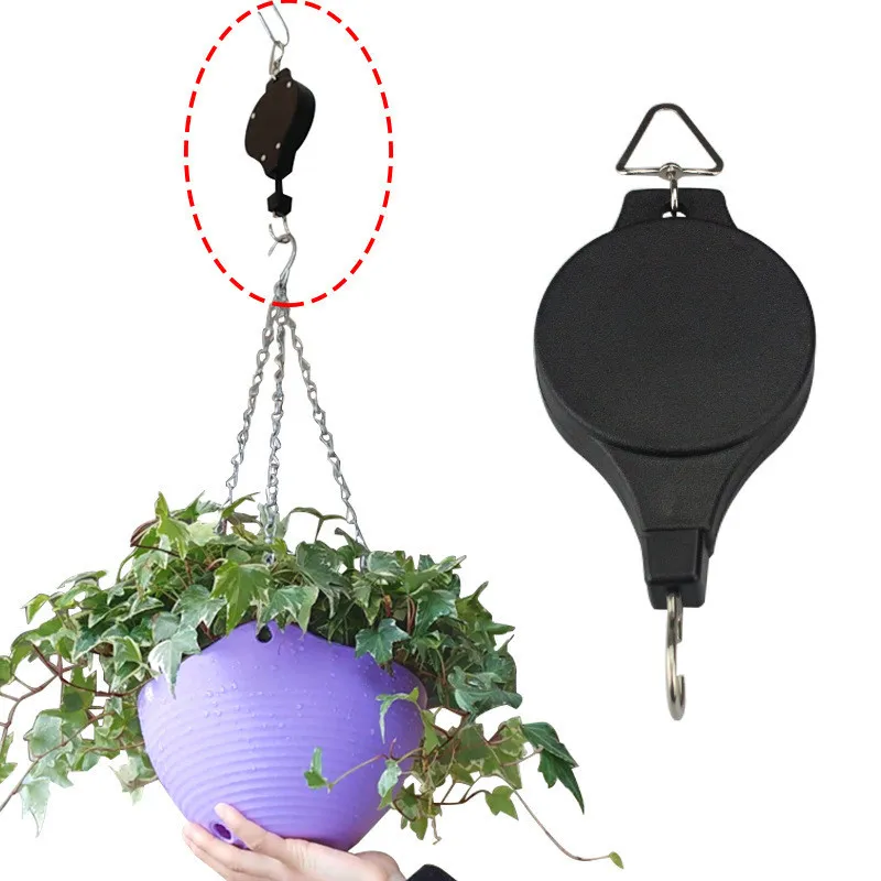 Bärbar infällbar trädgårdsskivkorg Dra ner hängande hängande växtpottkrokar Planter Plasthållare Flowerpot Hooks YQ01764