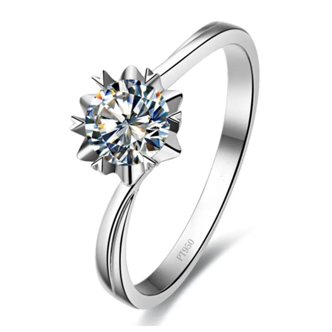 0.5CT Twist Sneeuwvlok Sterling Zilver NSCD Bloem Solitaire Diamant Engagement Ring Merk Sieraden 18 K Wit Vergulde Kerstmis Gift Huwelijk