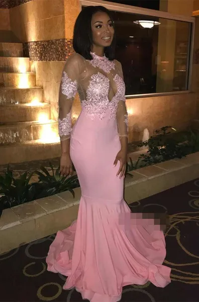 Custom Pink Mermaid Pink Mermaid Prom Dress With Jewel Neckline