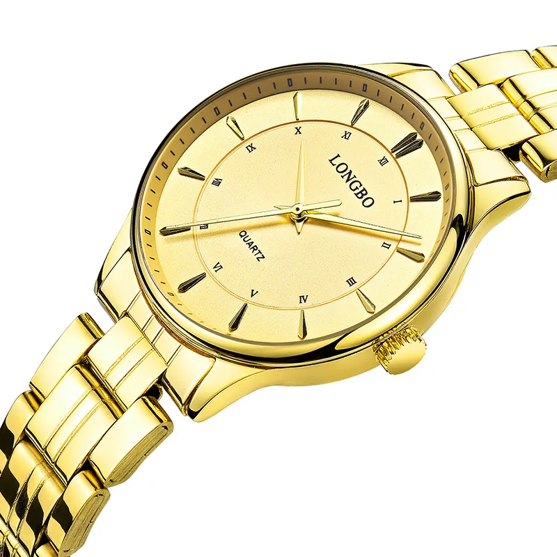 2020 amanti della vigilanza del quarzo LONGBO Orologi Donna Uomo Coppia Orologi analogici Orologi da polso in pelle Moda Orologi casual Oro 1 / pz 80229