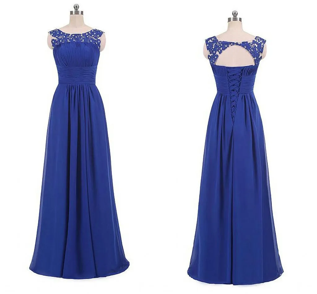 2019 Goedkope Royal Blue Mother of the Bruid Plus Size Jurken Kant Plooien Chiffon Lange Elegante Avondjurken Formele Vrouwen Bruiloft