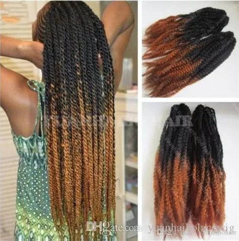 12 packar fulla huvud två ton marley flätor hår 20inch svart orange brun ombre syntetisk hårförlängningar kinky twist flätning gratis frakt