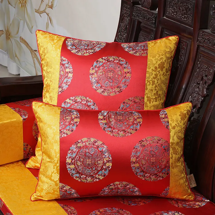 Coussins de chaise épais joyeux rouge doré, coussins de siège de canapé, coussins de chaise en soie de mûrier chinois, décor de fauteuil, coussin de dossier, oreiller lombaire