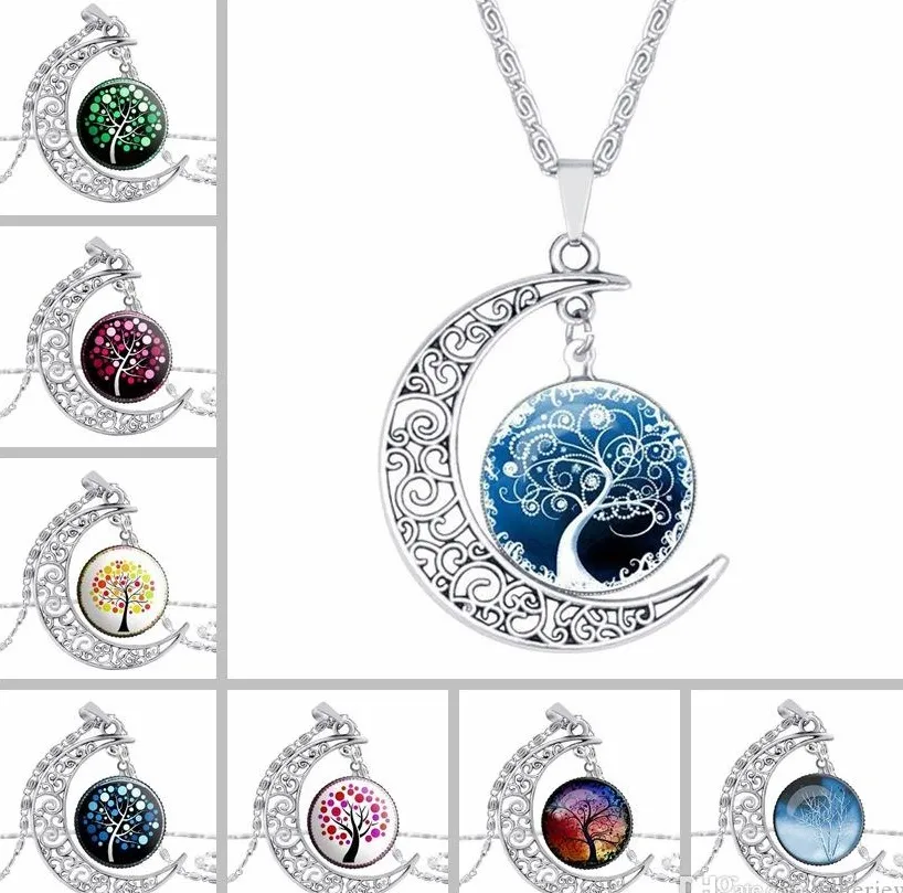 Colliers Colliers Grossistes Vintage Galaxy Galaxy Jolie Moon Gemstone Silver Chain Collier Life Arbre Pendentif Collier
