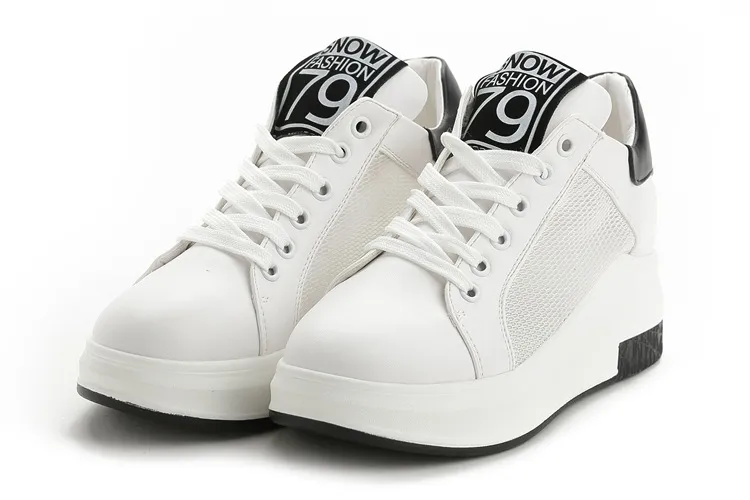 Hot Sale-Spring new versatile wedge heel with women's shoes casual sports white shoes