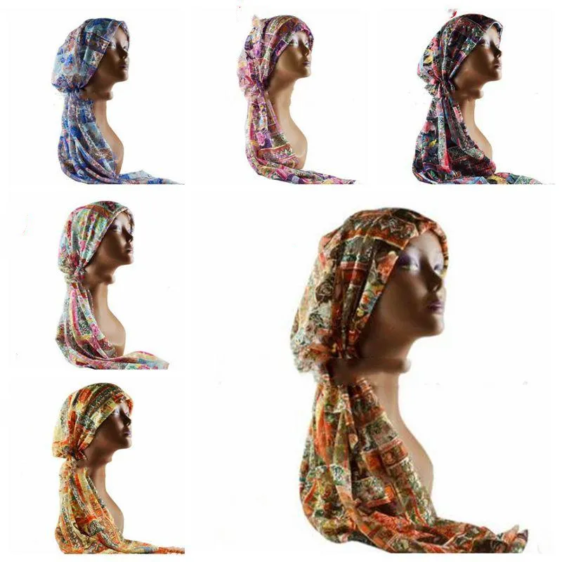 Lace Turban Cabelo Comprido Chapéus Cap Bandana étnico Lenço Bohemian Floral Headwear Partido Headband islâmica Hijab Cabelo Acessórios AZYQ6228