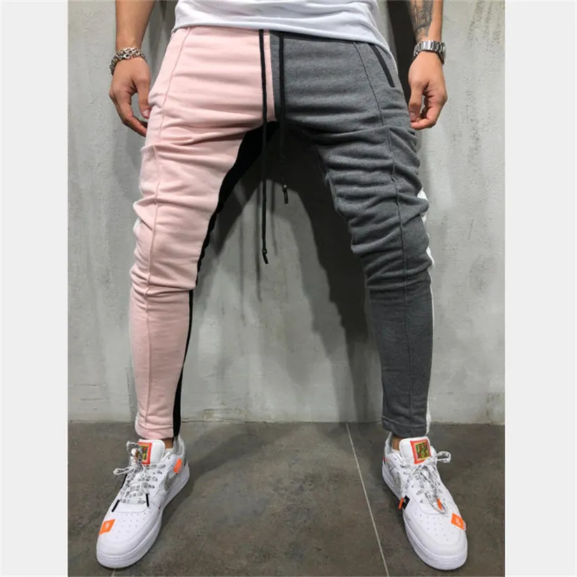 Erkek Slim Fit Sweatpants İpli Çizgili Parça Pantolon Renk Bloğu Patchwork Koşu Pantolon Spor Hip Hop Pantolon Uzun D18122901 Slacks