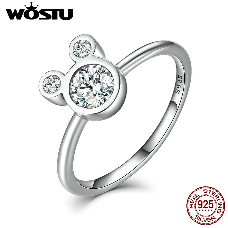 WOSTU Nieuwe Mode Real 925 Sterling Zilver Schattig Sprankelende Muis Cartoon Ringen voor Vrouwen Meisje Luxe Originele Fijne Sieraden CQR032