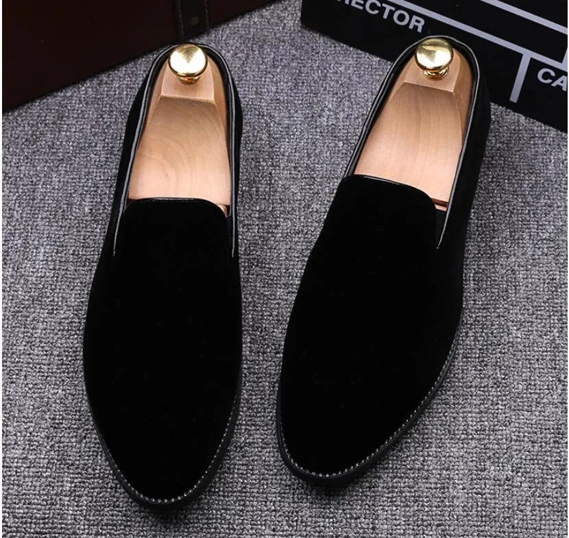 Black And Red Velvet Slip On Mens Suede Dress Shoes For Men