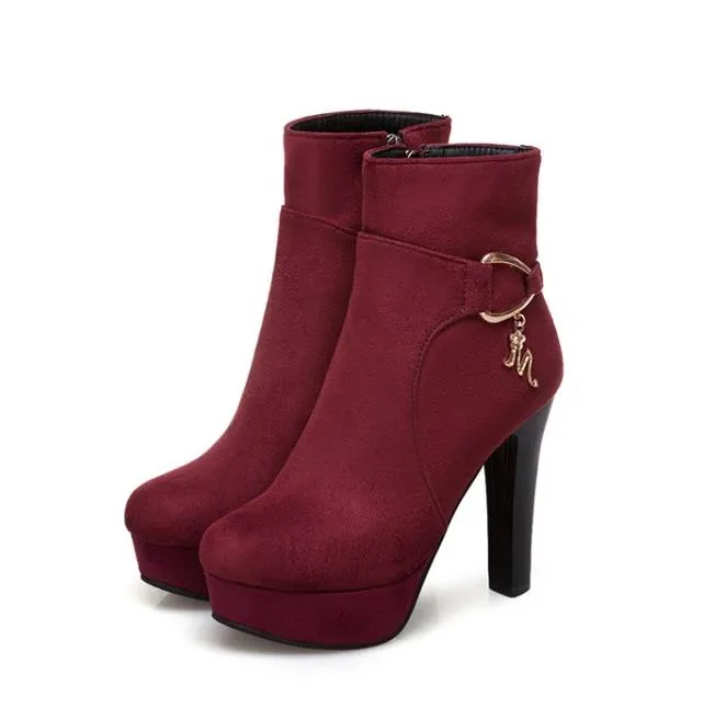 Small big size 32 33 34 to 40 41 42 43 fashion women winter ankle bootie burgundy blue black come with box