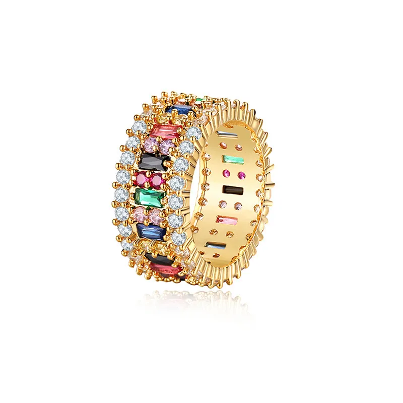 Love Ring Women Men 6-9 Gold Plated Rainbow Rings Micro Paved 7 Colors Flower Wedding Jewelry Couple Gift