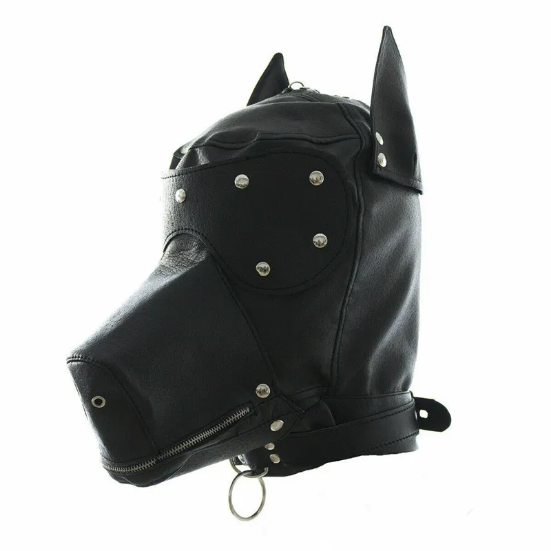 Masquerade Kostuum Hond Puppy Hoofdmasker met Kraag Vol Gezicht Hood Party Cosplay Mond Gag Choker Rits MUZZEL SET