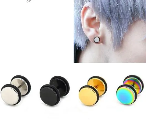 2pcs Mens Punk gótico 4-12mm Ear Aço inoxidável Studs Falso Orelha Maca Cheater Brinco Piercings Jóias