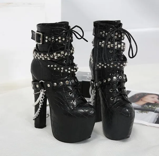 Pleaser Devious Ballet/1025 Women Sexy Padlock Strap Lace Up Ankle Boots  Extreme High Heels Shoes Black – Fenvy