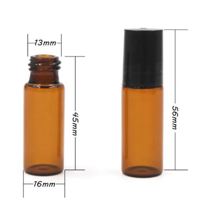 5 ml bernsteinfarbener Stahl-Metallroller zum Aufrollen, Parfüm-Glasflaschen, Flasche mit ätherischen Ölen