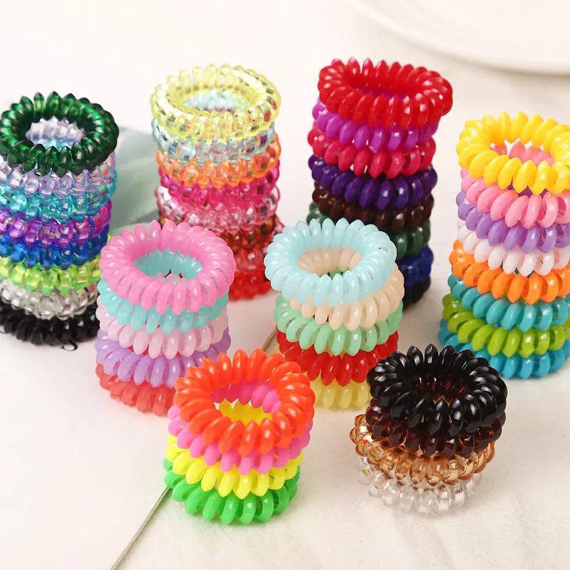 Atacado 100 Pcs Doce Telefone Fio Acessórios de cabelo menina Gum Elastic Anel Corda Corda de plástico Acessórios de cabelo 3.5CM