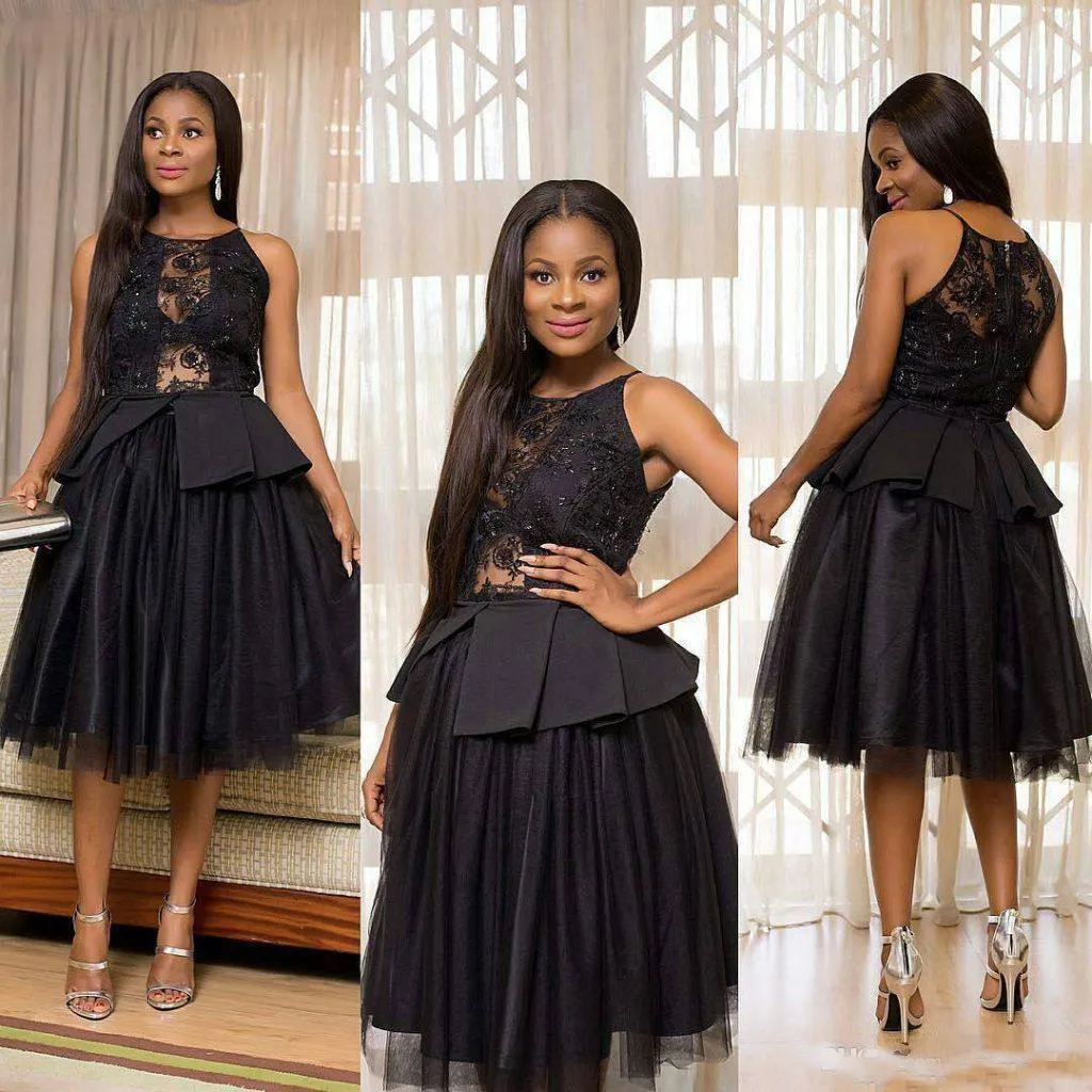 Stunning 2018 Black Cocktail Cheap Black Prom Dress With Jewel