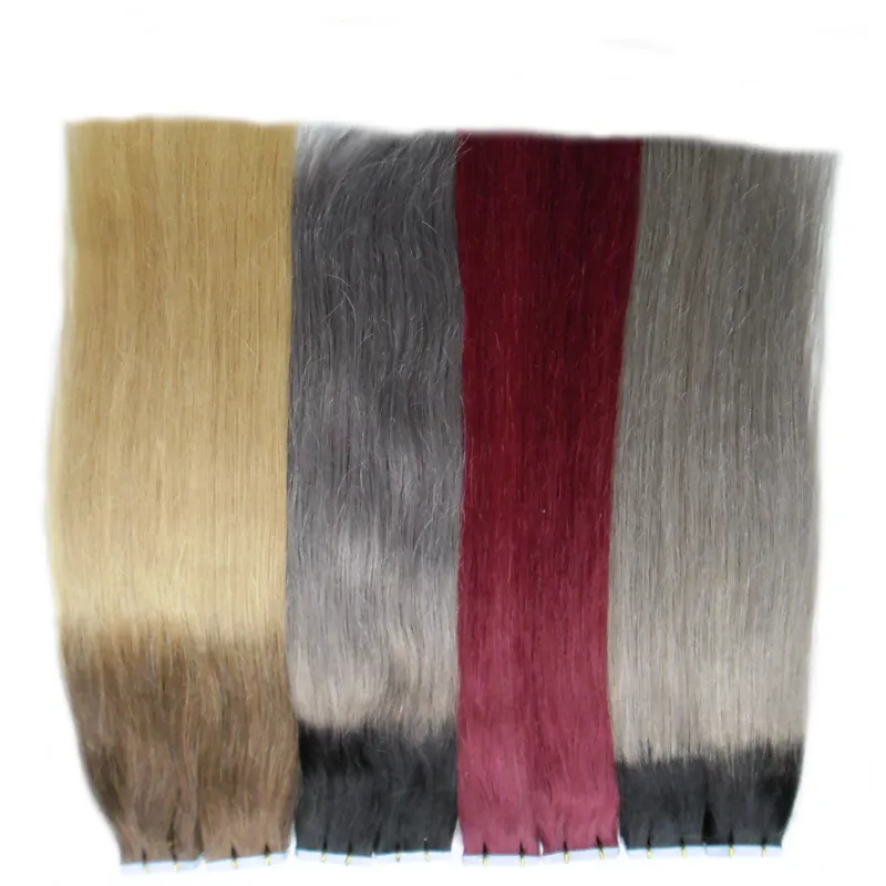 Tape i Remy 100% Human Hair Extensions Straight Hair 100g 40pcs Tape på hår sömlös förlängning