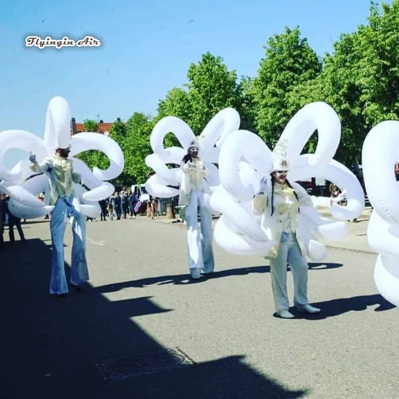 Walking Inflatable Hooked Wings Suit 2m White Wearable Blow Up Octopus Costume For Catwalk Stage And Parade Show