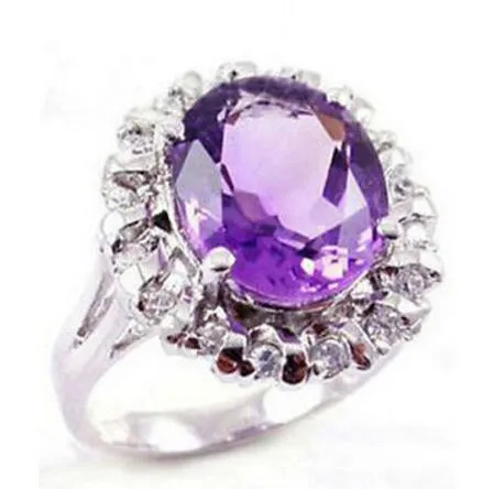 Belle bague en argent cristal zircon violet plaque en gros cristal de quartz