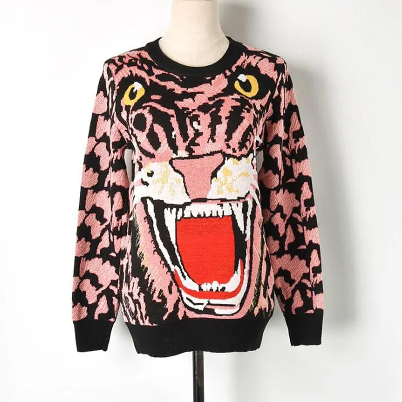Свитера Harajuku, осенний полушерстяной вязаный жаккардовый свитер с рисунком головы тигра, женские пуловеры с длинным рукавом, зимний модный свитер