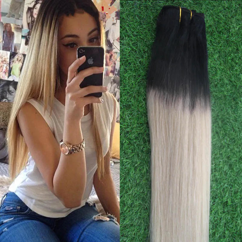 virgin brazilian straight hair weaves T1B/613 two tone ombre brazilian hai 100% Human Hair Bundles 1PCS