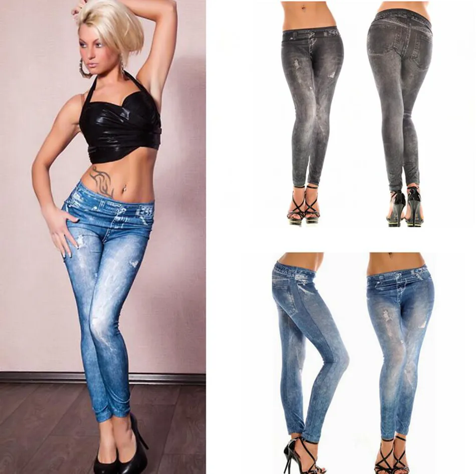 Kvinnor Soft Tights Leggings Woman Jeans Denim Seamless Leggings Skinny Sexy Pants Slim Stretch Byxor Bottom LJJA3132