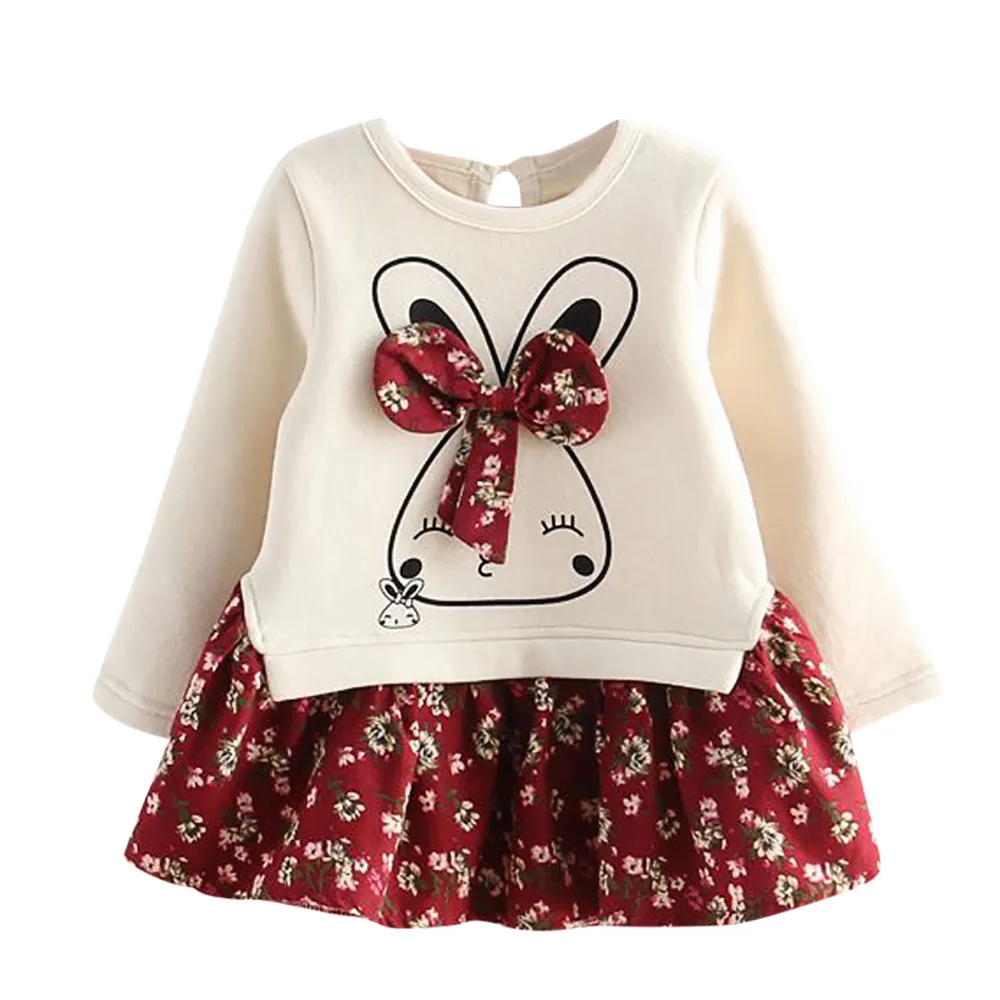 Mode Baby Meisje Jurk Cartoon Konijn Bunny Floral Princess Party Dress Kleding Kids Jurken voor Meisjes Meisjes Jurk