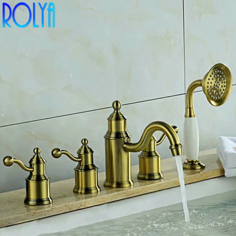 ROLYA BRONZE/Golden/`Chrome 5 hole Bathtub Faucet Shower Mixer Tap with hand shower