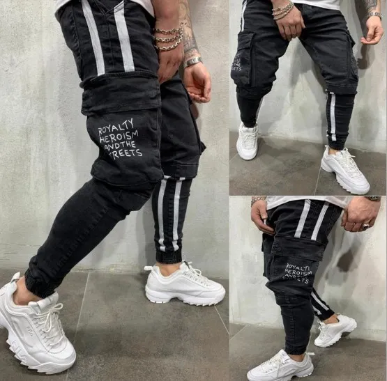 Men's Jeans Mens Black Pants For Men Hip Hop Holes Ripped Biker Slim Fit Zipper Jean Distressed