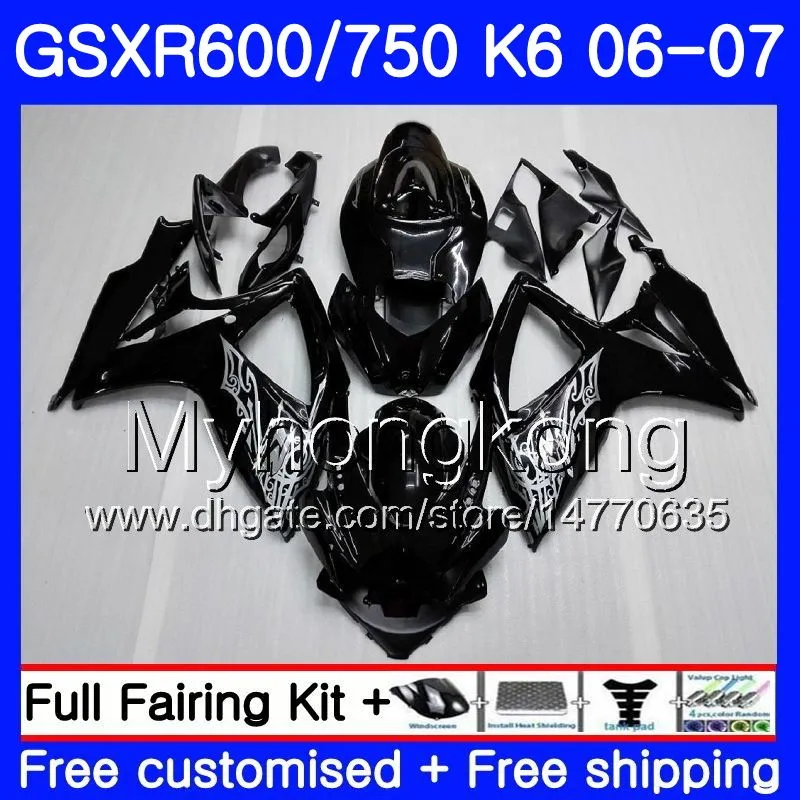 Corpo per SUZUKI GSXR 750 600 GSX R600 R750 Nero lucido completo GSXR750 06 07 296HM.15 GSX-R600 06 07 GSXR-750 K6 GSXR600 2006 2007 Kit carenature