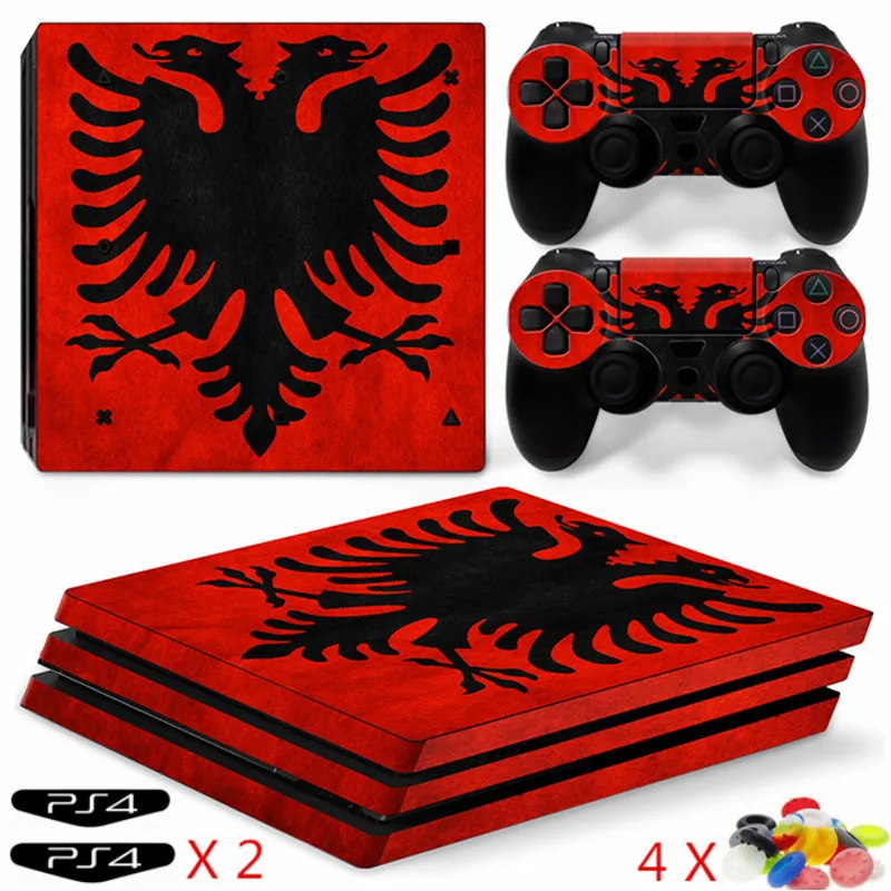 Naklejka PS4 Pro naklejka Albania Flag pokrywa skórę PS4 Pro do konsoli PS4 Pro i 2 kontrolery (obejmują 2 naklejki LED i 4 losowy kolor)