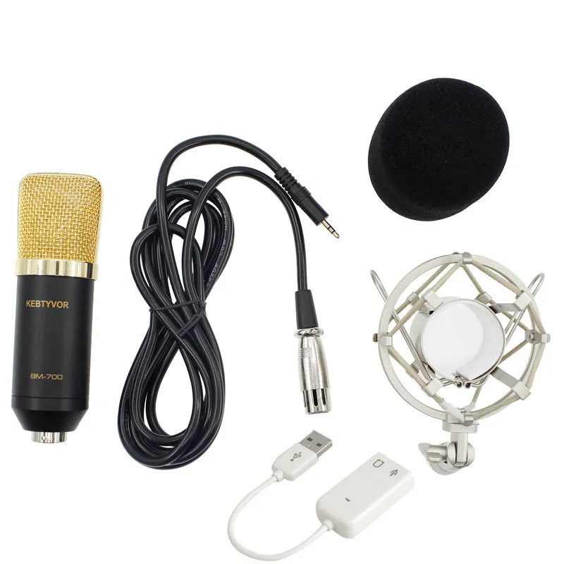 Professionell kondensor Audio 3.5mm Wired BM700 Studio Mikrofon Vocal Recording KTV Karaoke Microphone Mic för dator