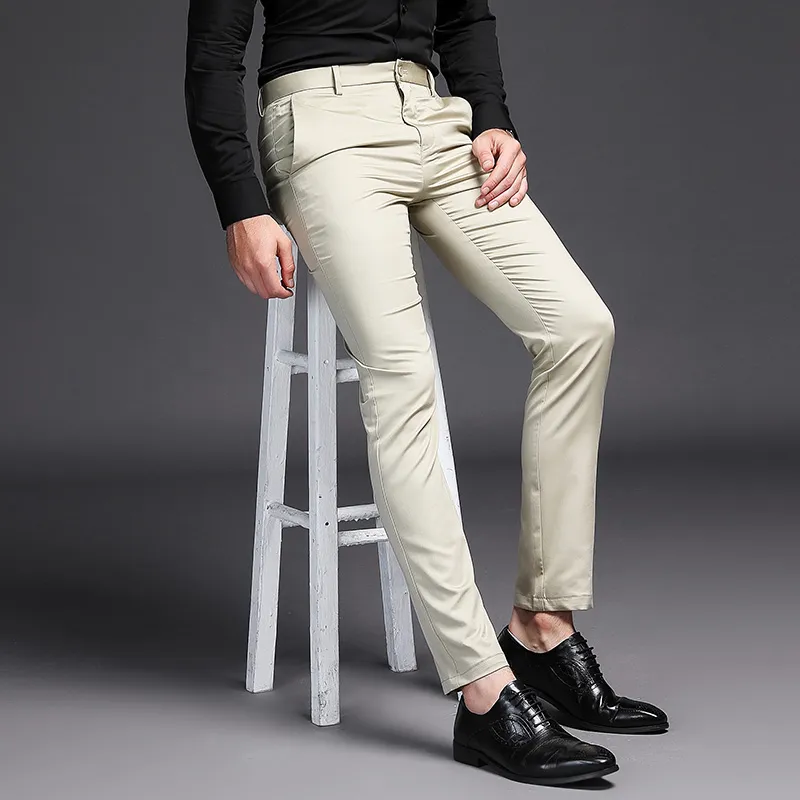 2019 Men Dress Pants Khaki Suit Pants Fashion Brand Black Business